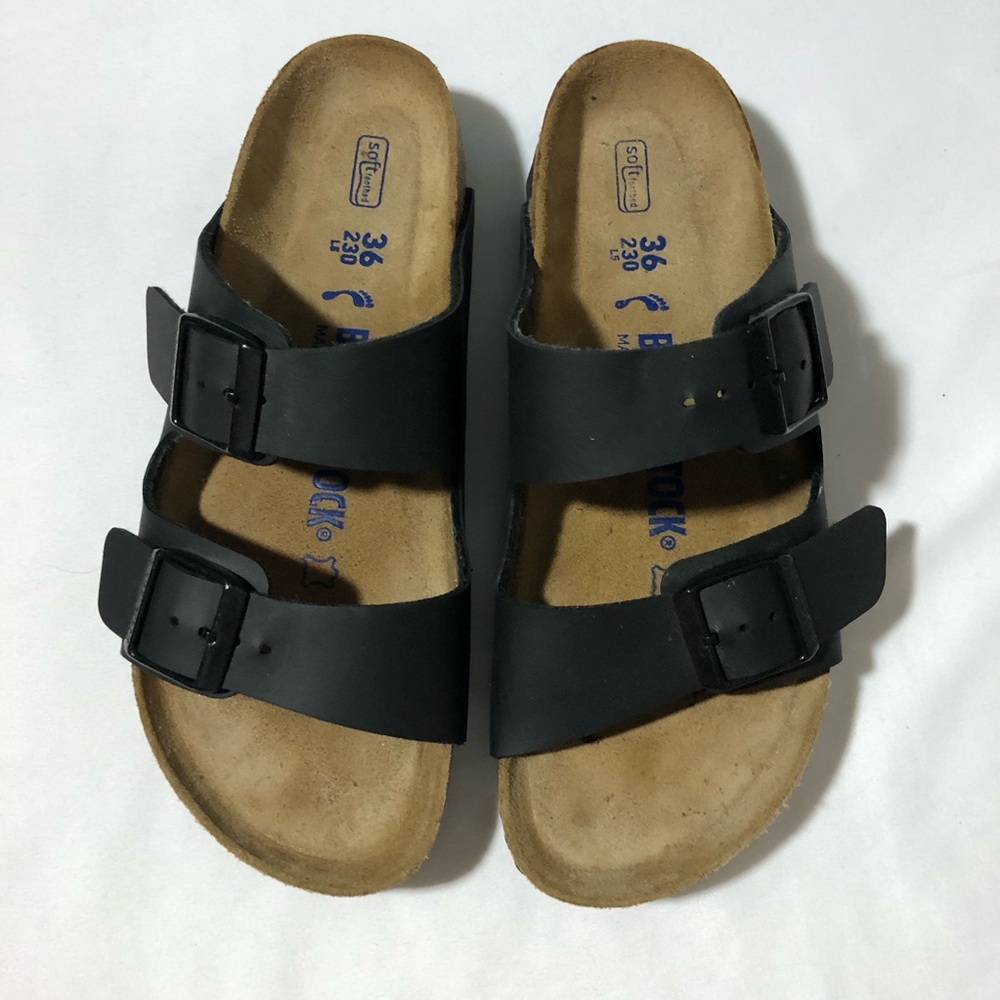 Birkenstock Arizona Soft Footbed Sandals 36 matte black dual-strap upper NWOT